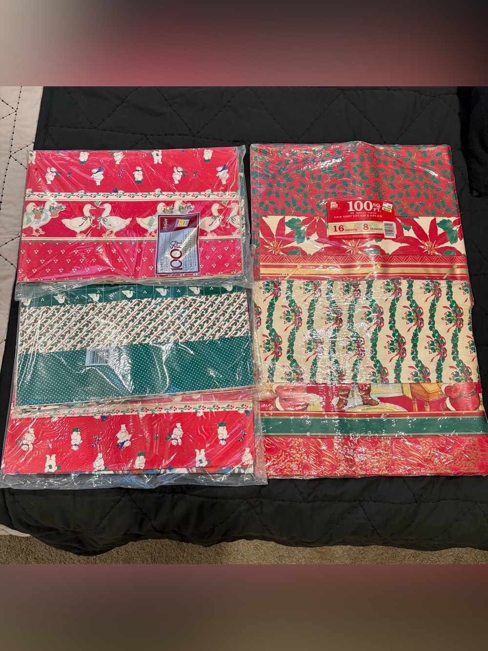 Vintage 1990’s Christmas Wrapping Paper 500 sq ft Blue Ribbon Country Geese